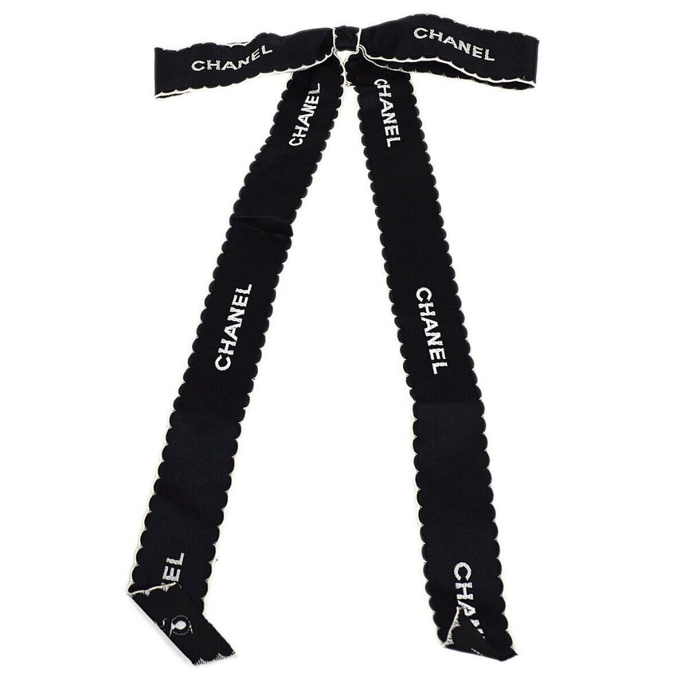 Chanel Bow Brooch Pin Black Satin 12297